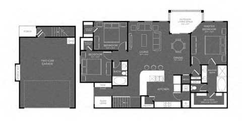 Floor plan for 3 beds, 2 baths, 1517 sqft